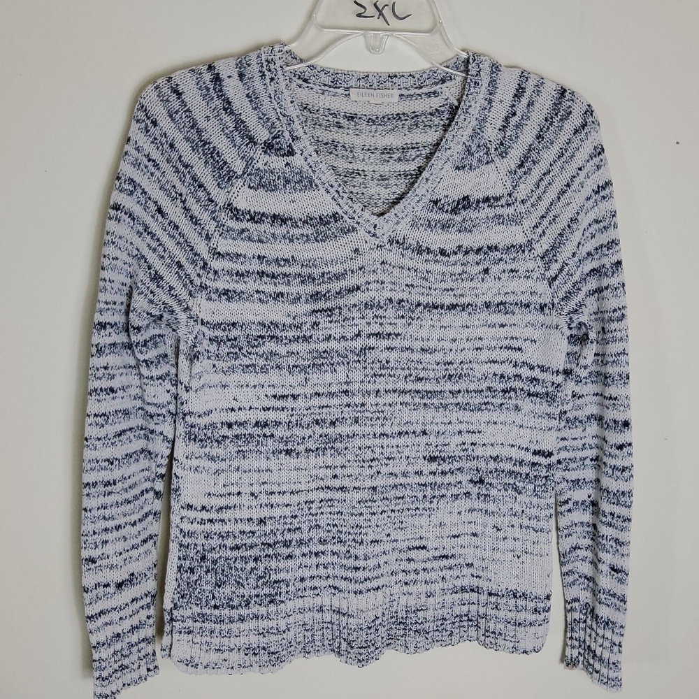 Eileen Fisher Gray  & Cream Knit Long Sleeve Sweater Size S